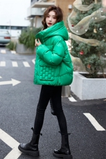 时尚潮流女装羽绒服冬季新款保暖外套显瘦修身设计绿色短款夹克百搭休闲风格，女装羽绒服，橙子家
