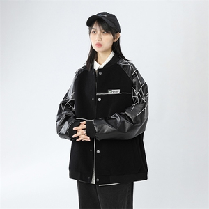 精品秋冬装飞行棒球服男女夹克毛呢拼皮刺绣轻熟JK1701-P115中性B