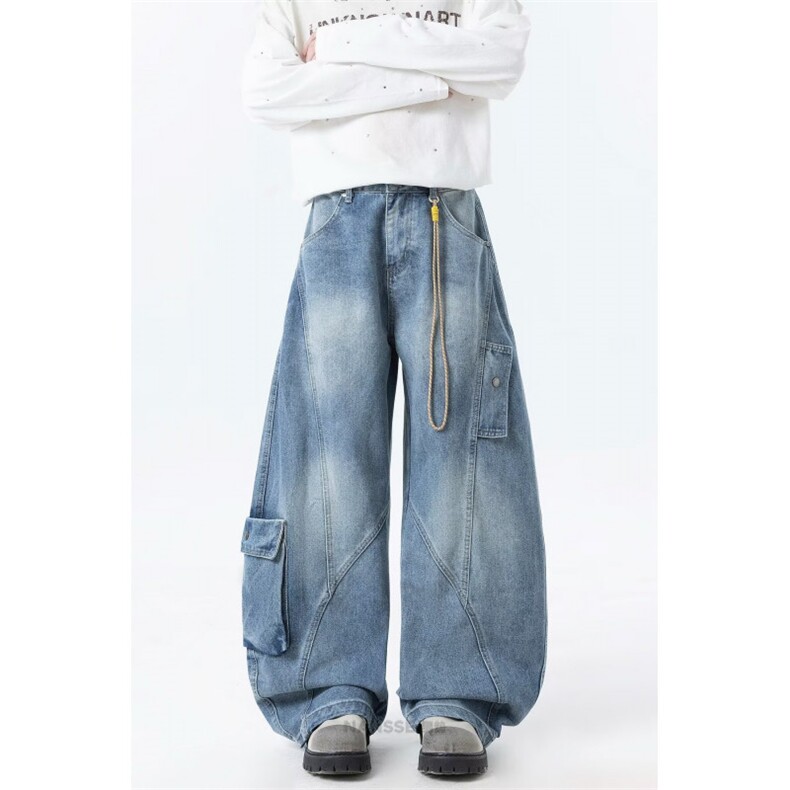 W11127-P55网图现货潮牌美式解构阔腿水洗牛仔裤复古宽松长裤，男装牛仔裤，星座1608