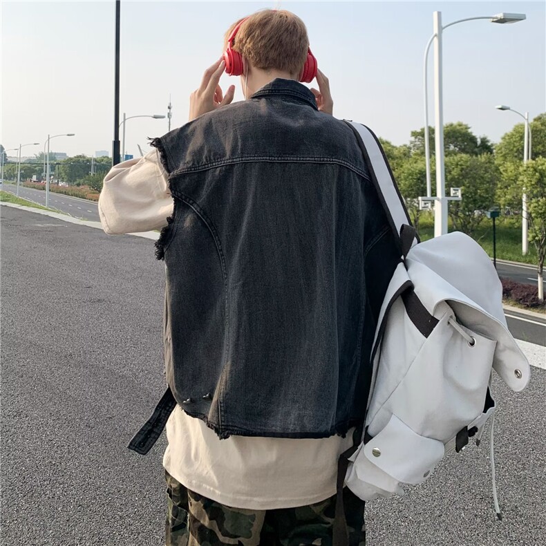 美式潮牌暗黑复古痞帅街头小众毛边牛仔马甲坎肩外套男MJ861-P55,男装背心/马甲,星座1008