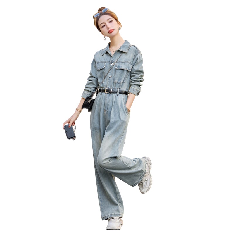 （新款现货）欧货高级工装牛仔潮2026春秋气质减龄显瘦连体裤,女装连体裤,印象茜