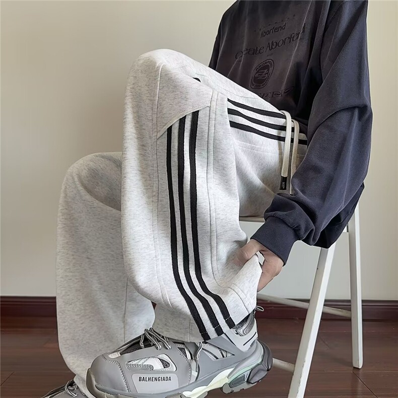 GENIOLAMODE美式三条杠休闲运动裤子男2025秋季新款宽松直筒百搭图片