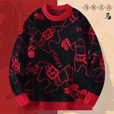 M6353-TP58新年战袍情侣装秋冬季搭毛衣红色本命马年衣服拜年服，男装针织衫/毛衣，电商D310B