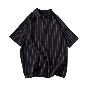 白砖 夏季条纹拉链新款短袖体恤衫潮男宽松大码polo衫T2005P40图片