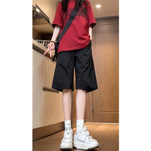 褶皱短裤男式夏季薄款小众设计感百搭五分裤休闲阔腿直筒西装中裤图片