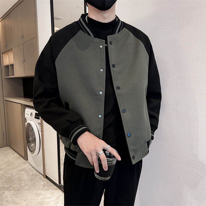 社会小伙高端呢子拼色宽松韩版外套 大衣夹克男A236-JK8016-P130图片