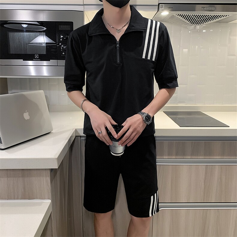 夏季社会小伙痞帅针织短袖套装轻熟风运动套装TZ2084-P85控115,男装T恤,星座313B-2(原星座309A-2)