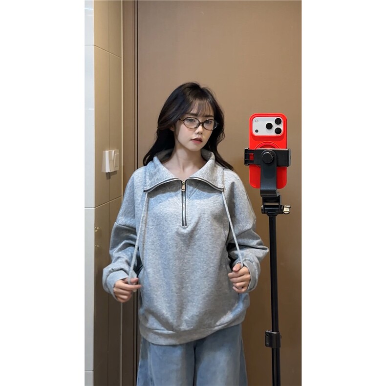 雪尼尔立领卫衣美式复古潮流打底设计重磅翻领外套卫衣常规P49,男装T恤,电商B319