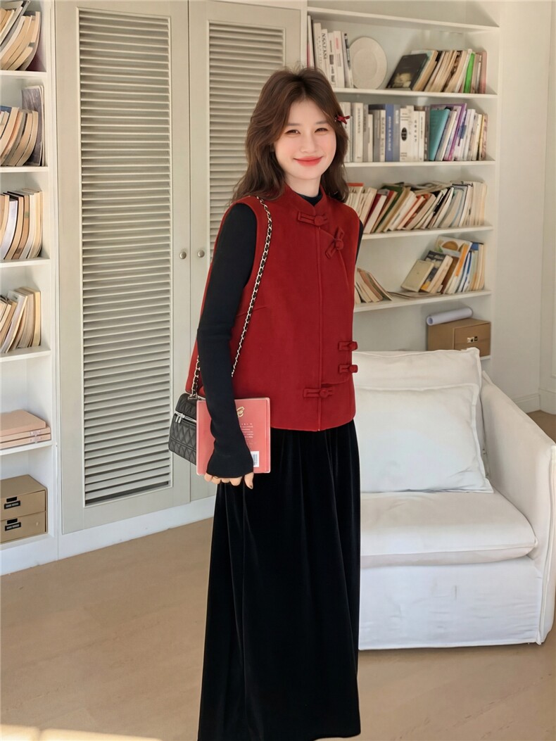 现货主推新款年货中式复古盘扣双面羊毛呢马甲p165-k248,女装马甲,丝露依尚（原SL）