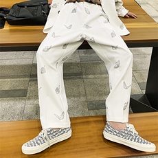 港风反光蝴蝶印花西裤男时尚潮流垂感直筒裤A090-DK69-P65限88，男装西裤，电商A089-1