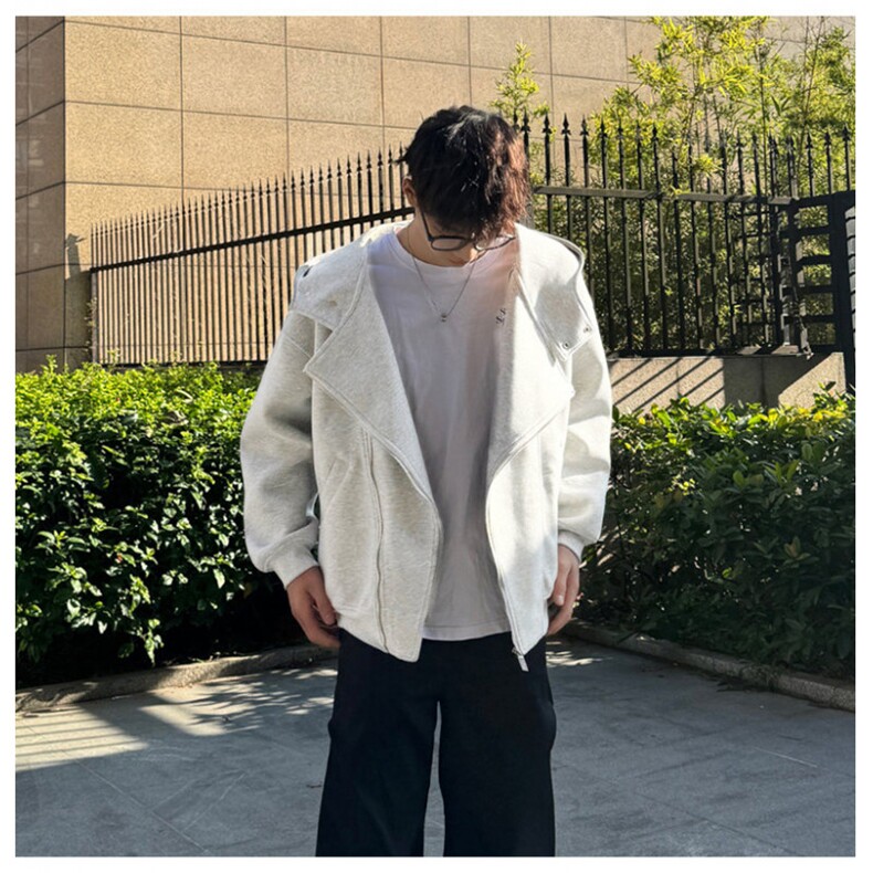 网图重磅380克全棉宽松设计感拉链套头连帽卫衣外套AH912-P58图片