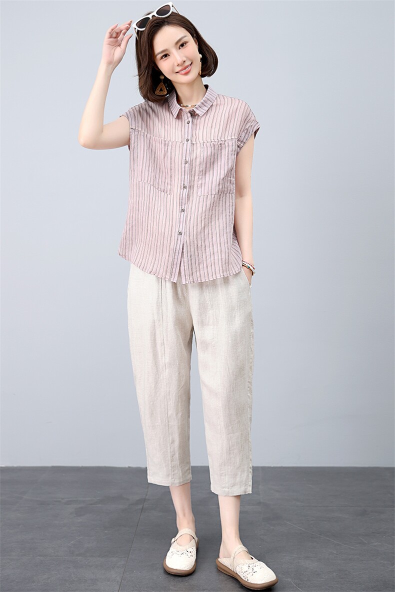 时尚套装女2025年新款夏装搭配一整套洋气减龄妈妈棉麻裤子两件套,女装套装/套裙,江忆布依