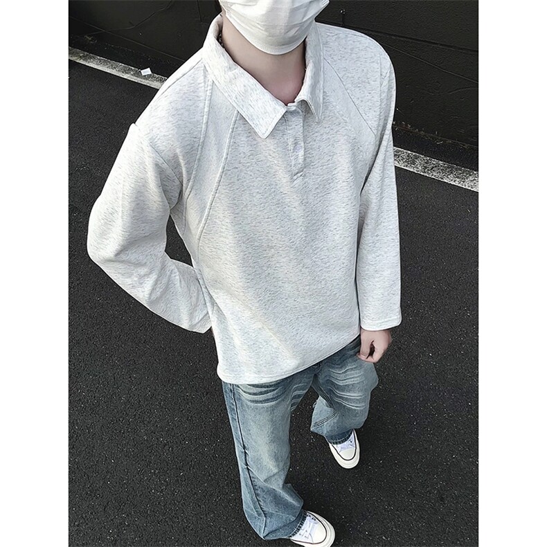 模特-美式复古POLO领长袖T恤男潮牌百搭上衣9117-P30,男装Polo衫,电商B380（原B361）