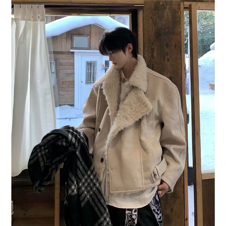 网图羊羔绒棉服高级感外套不臃肿座山雕毛领棉衣QY15040-P115,男装棉衣,电商A025