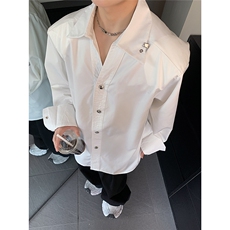 春秋季金属手工钉珠暗扣设计廓形垫肩纯色衬衫男宽松衬衣CS94-P63，男装衬衫，电商C307
