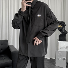学院风小雏菊刺绣制服男士百搭禁欲系衬衫慵懒风宽松W1181-P28，男装衬衫，星座512-2