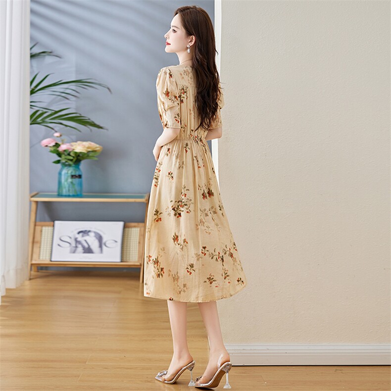 《现货新品》子母条气质舒适印花连衣裙,女装连衣裙,魅丽静蓝