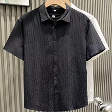欧货轻奢潮牌夏季新款小众设计感短袖衬衫男高端青年痞帅半袖衬衣，男装衬衫，电商B212（原钱塘6029）