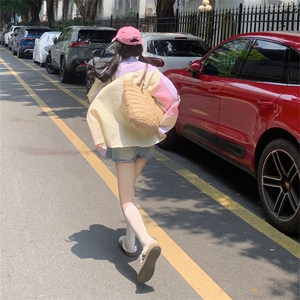 D563-P50 秋季马卡龙拼色条纹长袖衬衫设计感宽松休闲百搭衬衣图片