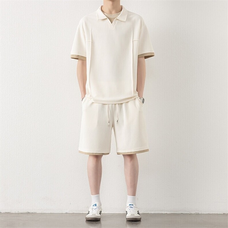 纯色二开TZ25318-特P60短袖T恤短裤青少年休闲运动套装POLO衫,男装Polo衫,电商D310B-1