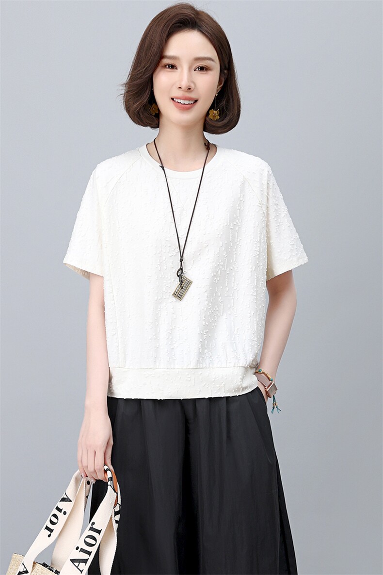 白色T恤女短袖2025夏季新款时尚气质百搭宽松显瘦提花上衣,女装T恤,阿丹