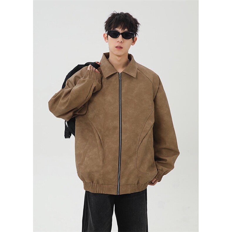 日系灰底皮衣夹克男春季新款工装外套潮牌飞行夹克A436-1801-P75,男装夹克,电商A436