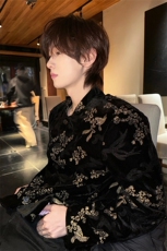 C3168518P138新中式复古黑色丝绒刺绣风夹克外套，男装夹克，电商C316