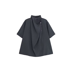 夏季暗黑宽松垂感山本风设计感高领不对称纽扣裁剪短袖t恤男潮牌，男装T恤，星座1210-1