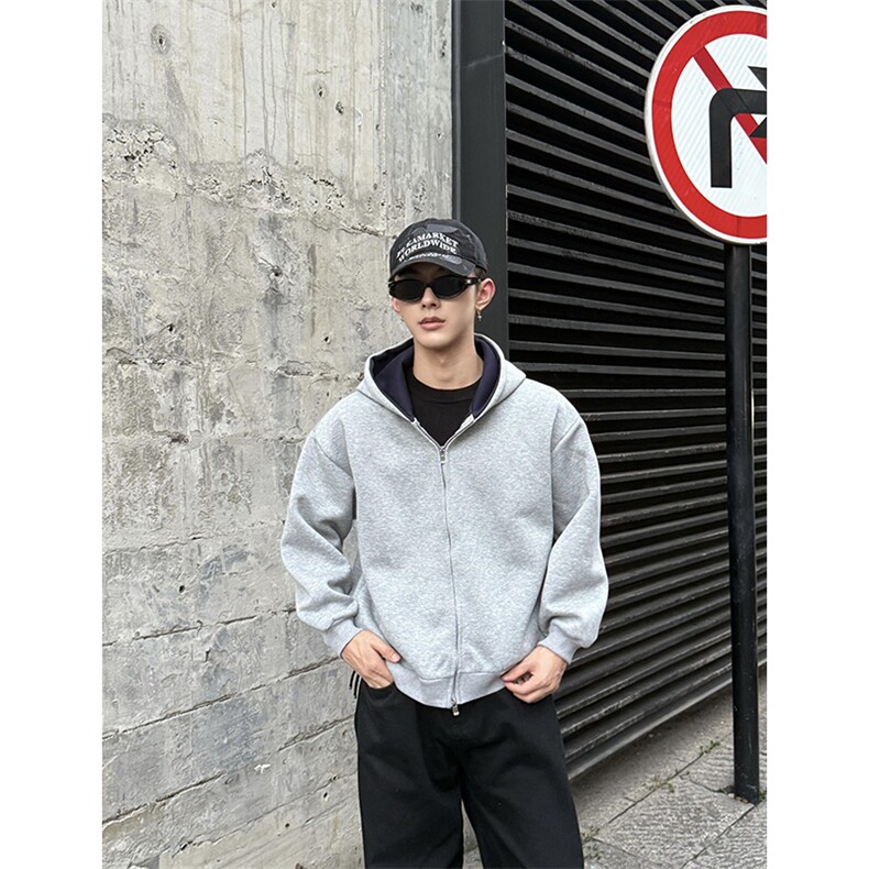 抖音得物高品质二开26春装美式重磅宽松结构双面连帽卫衣外套W68,女装短外套,电商A486