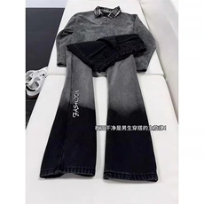 现货春季渐变水洗做旧痞帅微喇牛仔裤K553/P45，男装牛仔裤，星座205-3