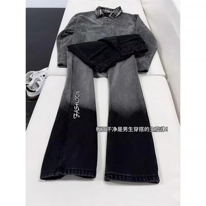 现货 春季渐变水洗做旧痞帅微喇牛仔裤K553/P45图片