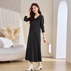 高级感时尚羊毛针织套装连衣裙2025新款秋冬气质过膝毛衣两件套裙，女装羊毛衫，艾米