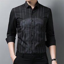 男士长袖衬衫春秋季新款竹纤维中年商务休闲免烫印花免烫衬衣，男装衬衫，电商B212（原钱塘6029）