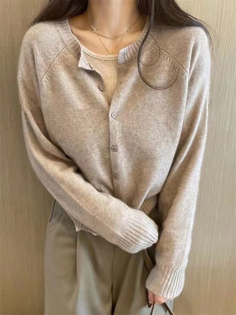 开衫女宽松短款毛衣外套软糯针织衫百搭显瘦上衣,针织衫/毛衣,半城羊绒