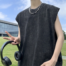 夏季ins潮流运动坎肩无袖体恤宽松休闲水洗做旧背心男T1247-P32，男装T恤，星座512-2