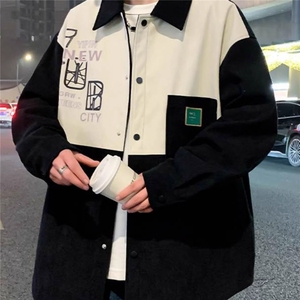 新款撞色翻领夹克男青少年学生工装大码宽松褂子JKB4