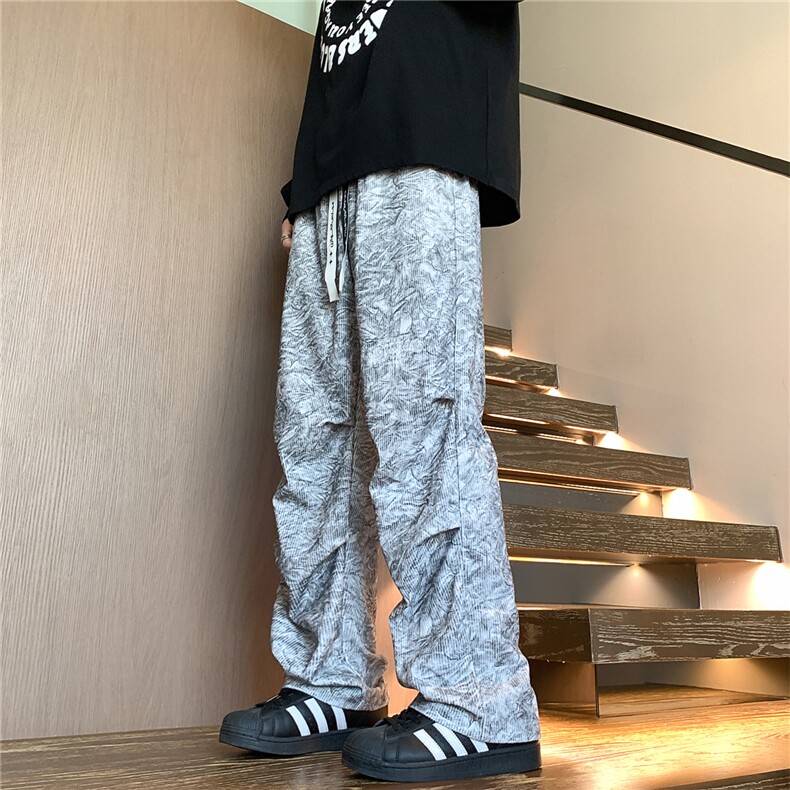 特P40控78扎染灯芯绒美式刺绣大码宽松直筒休闲长裤子100聚酯K405,男装休闲裤,电商B370