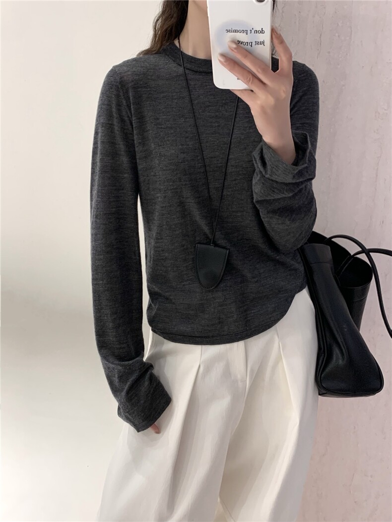 针织打底衫女2025秋冬长袖内搭中领小众设计感显瘦上衣,针织衫/毛衣,缘满羊绒