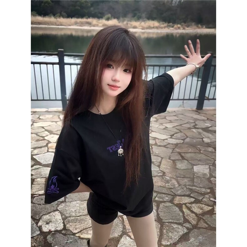 美式复古小火苗刺绣短袖T恤男女潮牌夏季新款宽松情侣上衣,男装T恤,星座1210-1