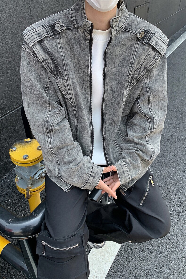 新品机车牛仔男春秋美式潮流复古解构做旧水洗bf痞帅气高级感夹克,男装工装外套,星座505-2（原电商A260-1)