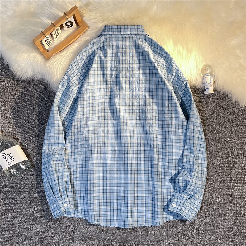 B413-1-DX871新款格子长袖衬衫男女宽松潮流衬衣港风休闲百搭外套,男装衬衫,电商B413-1