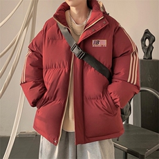 已注册拼三条杠宽松情侣男女面包服羽绒棉连帽棉衣C408M1203P100，男装棉衣，电商C408(原B339-1)