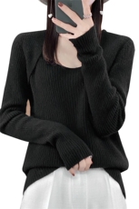 春季新款精纺羊毛衫女方领内搭毛衣时尚气质设计感低领打底针织衫，女装羊毛衫，朝辰羊绒
