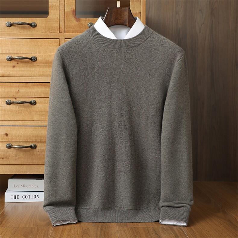时尚男士纯绒圆领双提花羊绒套衫品质保暖舒适经典百搭款男装，男装羊绒套衫，榆莲羊绒