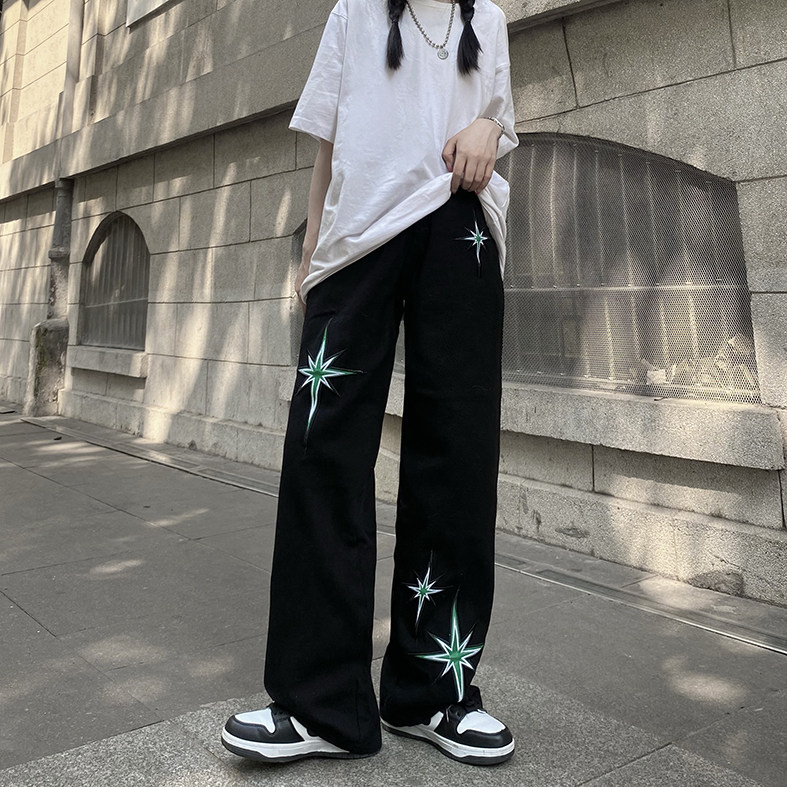潮北极星印花牛仔裤男女高街街头嘻哈长裤insN0706-P35,男装牛仔裤,星座308B-1