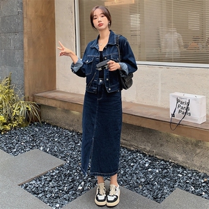 休闲风春秋小众特色简约通勤休闲秋季宽松时尚套装显瘦牛仔高腰图片