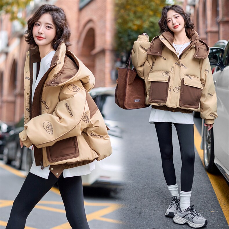 高级感撞色短款羽绒服女2024冬季新款加厚保暖超好看小个子面包服,女装羽绒服,雅静靓衣
