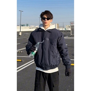 网图有货 无拉链纯色版棉衣美式飞行夹克防水翻领棉服男 A205-P75图片