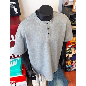 特批P15无差价夏季休闲V领华夫格纹理感宽松短袖T恤上衣男T5118图片