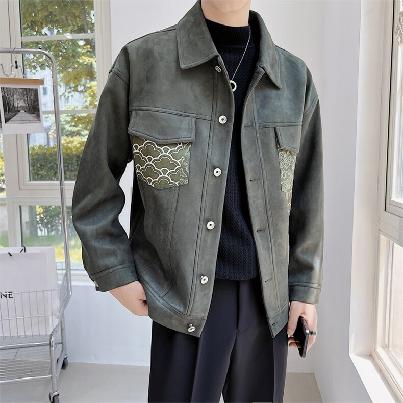 秋冬新款2023店主风抖音鹿皮绒夹克拼接口袋外套男JK-3005-P130,男装夹克,电商A236
